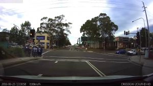 Traffic lights turning yellow